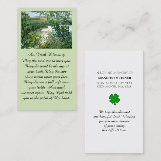 Safely Home Memorial Irish Blessing Prayer Card Visitekaartje (Voorkant / Achterkant)