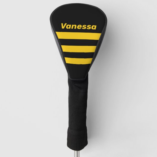 Safety Bee Nostalgische Strepen met Naam Golfheadcover (Voorkant)