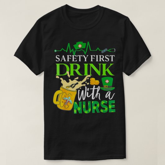 Safety First Drink met een verpleegster St Patrick T-shirt (Design voorkant)