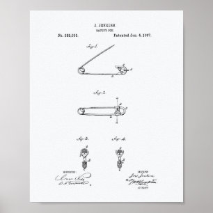 Safety Pin 1887 Patent Art-witboek Poster