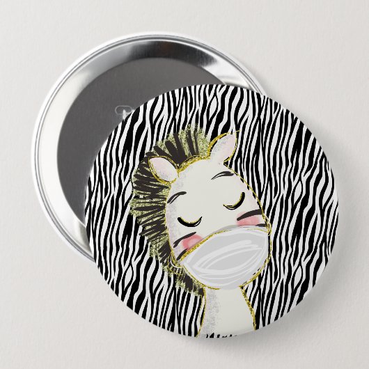 Safety Zebra Animal Child Coronavirus Ronde Button 4,0 Cm (Voorkant /achterkant)