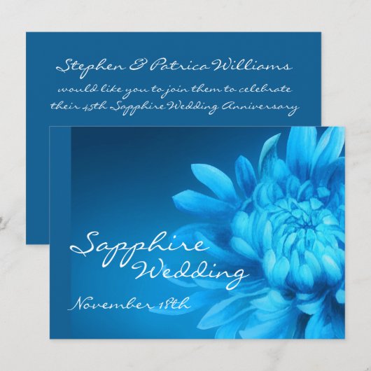 Saffier 45e blauwe huwelijksfeest uitnodiging (Voorkant / Achterkant)