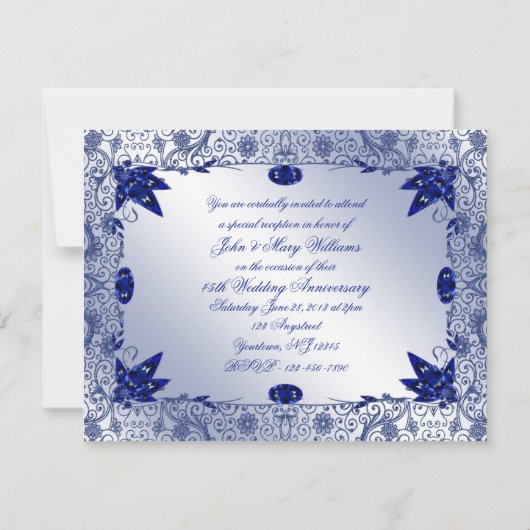 Saffier 45ste huwelijksjubileum 4.25x5.5 uitnodigi kaart (Achterkant)
