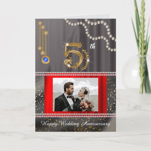 Saffier 5e Jubileum Gouden Nummer & Parels Kaart (Voorkant)