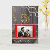 Saffier 5e Jubileum Gouden Nummer & Parels Kaart (Gele Bloem)