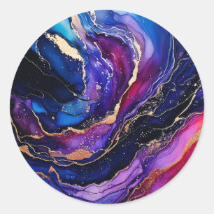 Saffier Amethist Alcohol Ink Klok Ronde Sticker