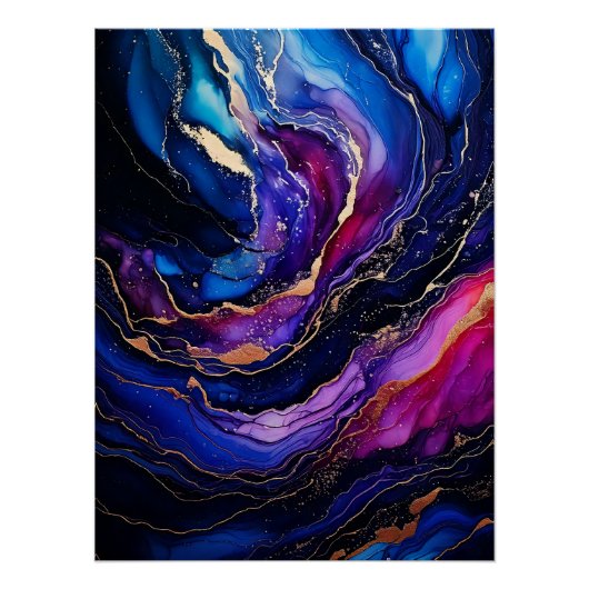 Saffier Amethyst Gouden Inkt Schilderij Perfect Poster (Voorkant)