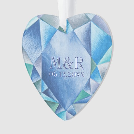 Saffier Aquarel Hart 45ste Huwelijksverjaardag Ornament (voorkant)