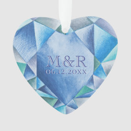 Saffier Aquarel Hart 45ste Huwelijksverjaardag Ornament