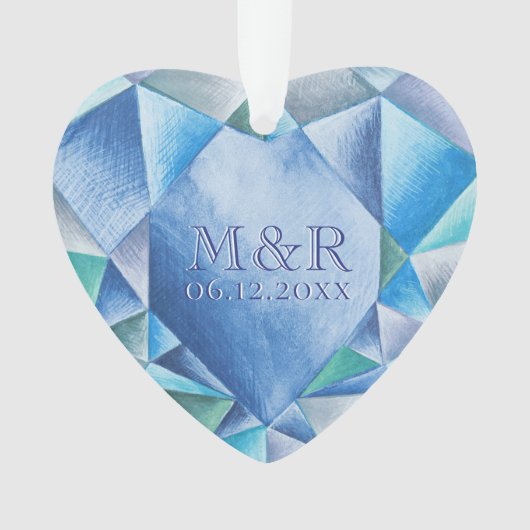 Saffier Aquarel Hart 45ste Huwelijksverjaardag Ornament (voorkant)