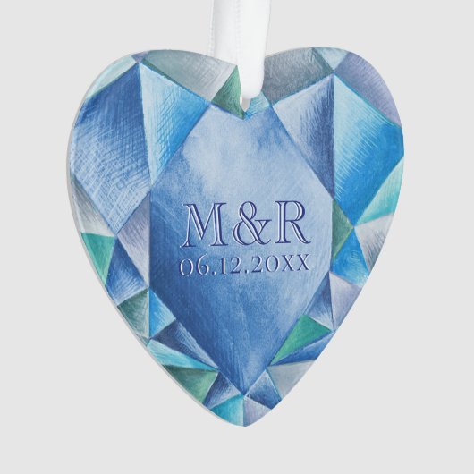 Saffier Aquarel Hart 45ste Huwelijksverjaardag Ornament (voorkant)