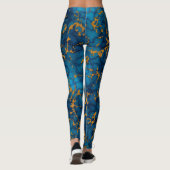 Saffier blauw en goud marmeren textuur ontwerp leggings (Achterkant)