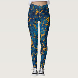 Saffier blauw en goud marmeren textuur ontwerp leggings