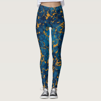 Saffier blauw en goud marmeren textuur ontwerp leggings