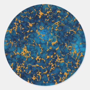 Saffier blauw en goud marmeren textuur ontwerp ronde sticker