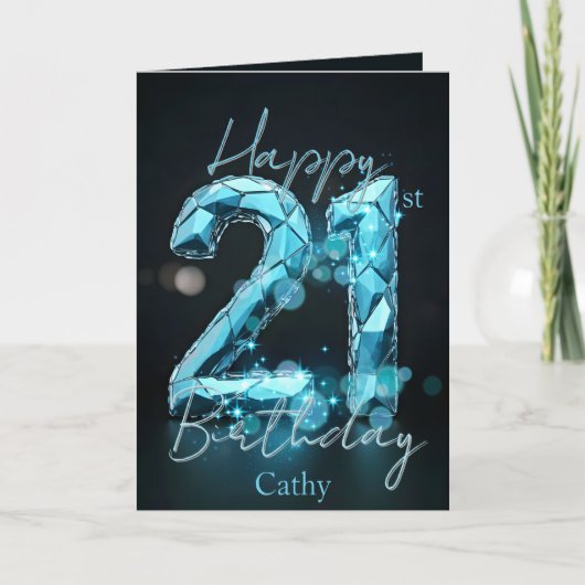 Saffier blauw en zwart 21ste verjaardag kaart (Voorkant)