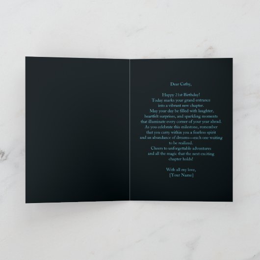 Saffier blauw en zwart 21ste verjaardag kaart (Binnen)