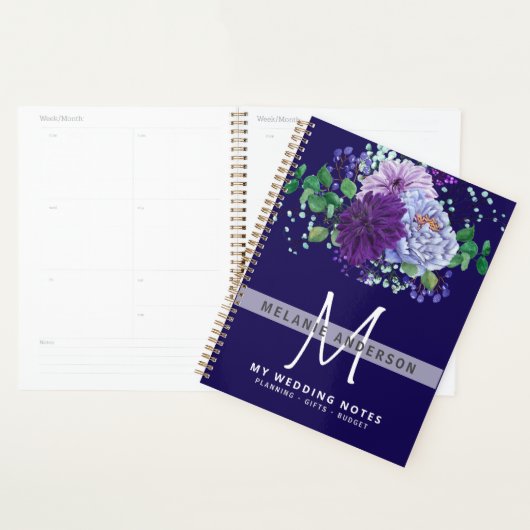 Saffier Blauw Paars Bloemen Bruiloft Planning Planner (Display)