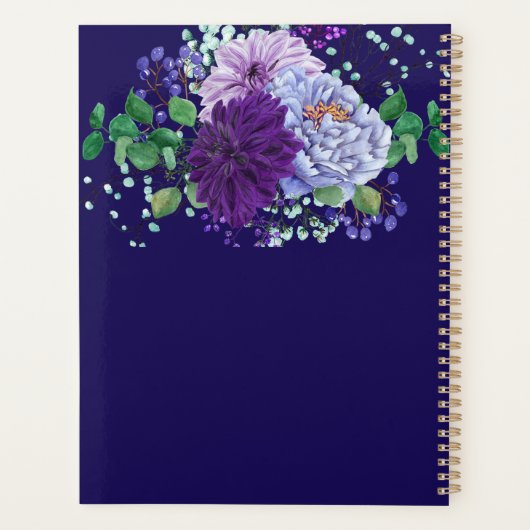 Saffier Blauw Paars Bloemen Bruiloft Planning Planner (Achterkant)