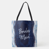 Saffier Blauw Roos Gouden Geode Agaat Bruidsmeisje Tote Bag (Voorkant)