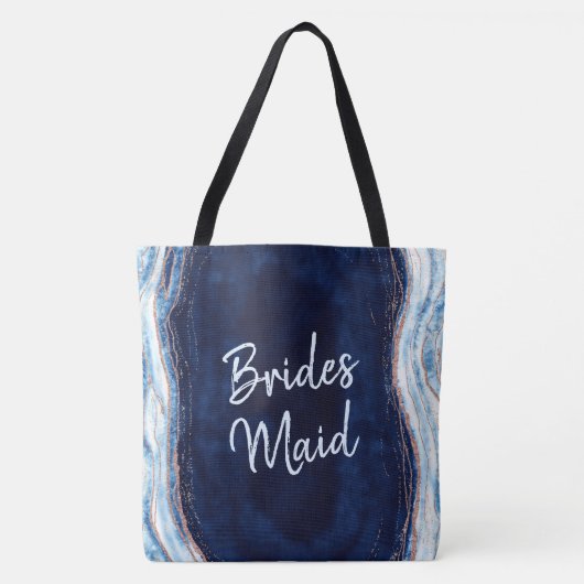Saffier Blauw Roos Gouden Geode Agaat Bruidsmeisje Tote Bag (Voorkant)