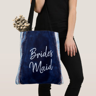 Saffier Blauw Roos Gouden Geode Agaat Bruidsmeisje Tote Bag
