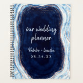 Saffier Blauw Roos Gouden Geode Agaat Huwelijkspla Planner (Voorkant)