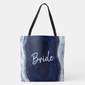 Saffier Blauw Roos Gouden Geode Agaat Marmeren Bru Tote Bag (Voorkant)