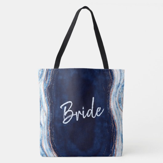 Saffier Blauw Roos Gouden Geode Agaat Marmeren Bru Tote Bag (Voorkant)