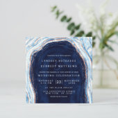 Saffier Blauw Roos Gouden Geode Slice Bruiloft Vie Kaart (Staand voorkant)