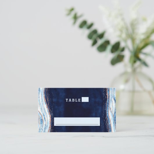 Saffier Blauw Roos Gouden Geode Trouwtafel Nummer Plaatskaartje (Staand voorkant)