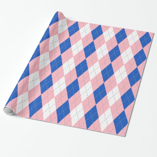 Saffier Blauw Roze Dk Grijs Wht XL Argyle Cadeaupapier (Uitgerold)