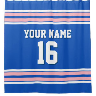 Saffier Blauw Roze Witte Strepen Sport Jersey Douchegordijn