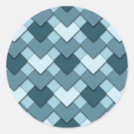 Saffier Blauw Vierkant en Diamant Harlekijnpatroon Ronde Sticker