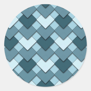 Saffier Blauw Vierkant en Diamant Harlekijnpatroon Ronde Sticker