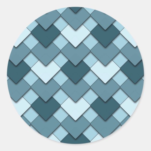 Saffier Blauw Vierkant en Diamant Harlekijnpatroon Ronde Sticker (Voorkant)