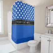 Saffier Blauw Wit LG Stip Zwart CB Naam Monogram Douchegordijn (In situ)