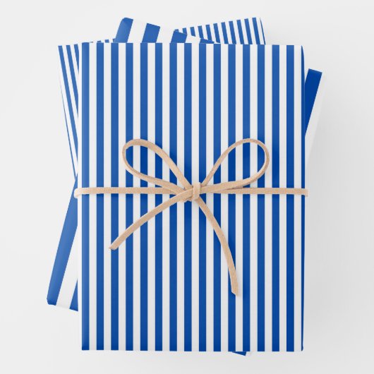 Saffier blauw & witte strepen inpakpapier vel (In situ)