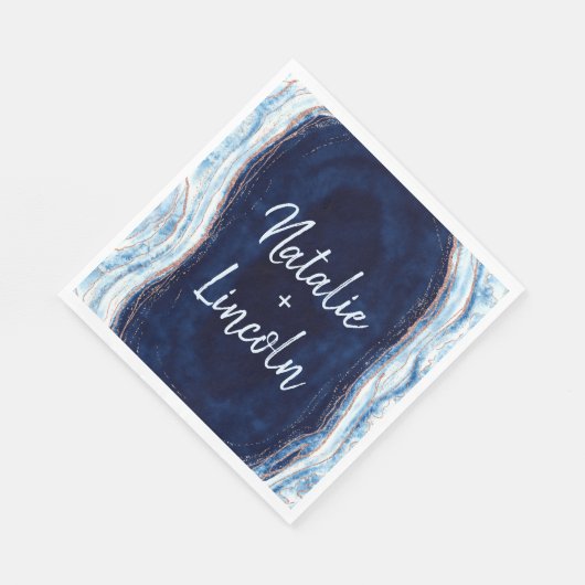 Saffier Blauwe Agaat Geode Bruiloft Monogram Diner Servet (Hoek)