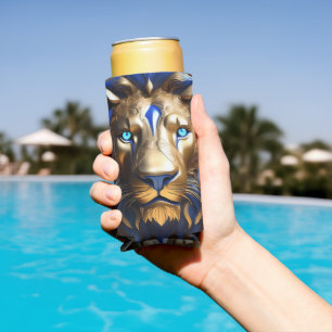 saffier blauwe en gouden leeuw, seltzer blikjeskoeler