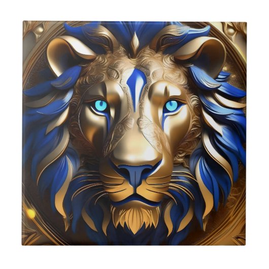 saffier blauwe en gouden leeuw, tegeltje (Voorkant)