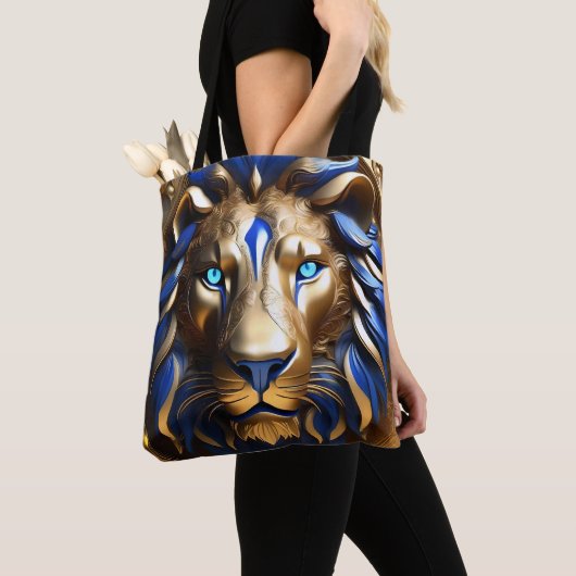 saffier blauwe en gouden leeuw, tote bag (Dichtbij)