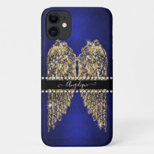 Saffier Blauwe Gouden Engelenvleugels met Diamante Case-Mate iPhone Case