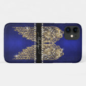 Saffier Blauwe Gouden Engelenvleugels met Diamante Case-Mate iPhone Case (Achterkant (horizontaal))