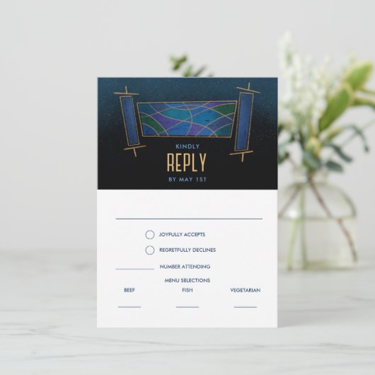 Saffier Blauwe Mozaïek Torarol Antwoordkaart Kaart (Staand voorkant)