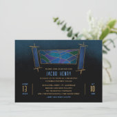 Saffier Blauwe Mozaïek Torarol Bar/Bat Mitzvah Kaart (Staand voorkant)