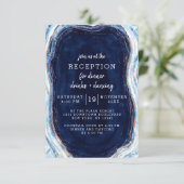 Saffier Blauwe Roze Gouden Geode Trouwreceptie Kaart (Staand voorkant)