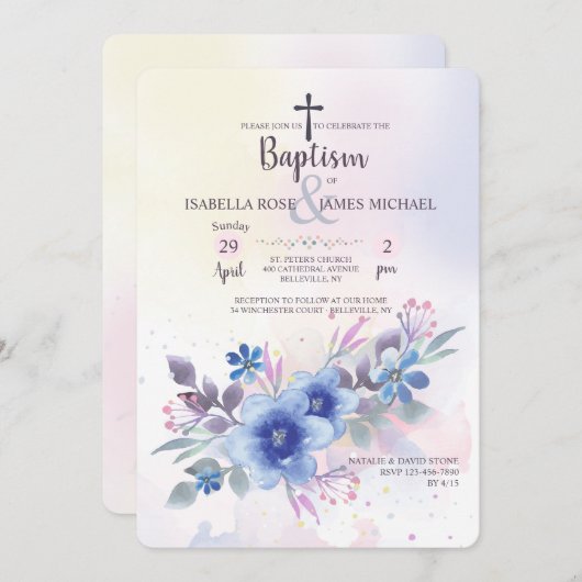 Saffier Bloem Uitnodiging (Voorkant / Achterkant)