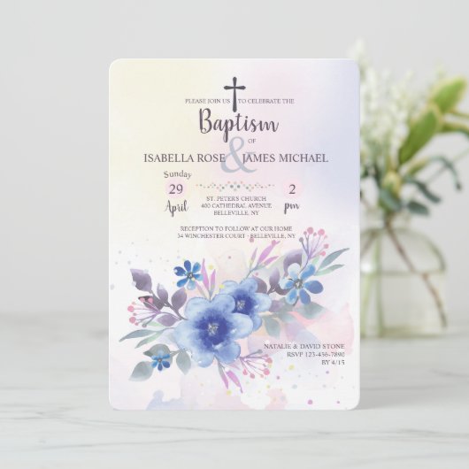 Saffier Bloemenuitnodiging Kaart (Staand voorkant)