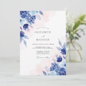 Saffier Blozen Korenbloem Eucalyptus Bruiloft Kaart (Staand voorkant)